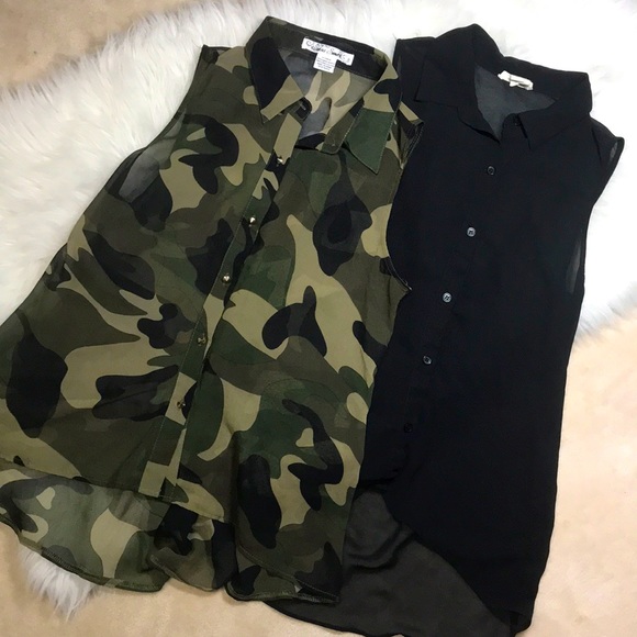 Tops - Army print + plain black blouses
